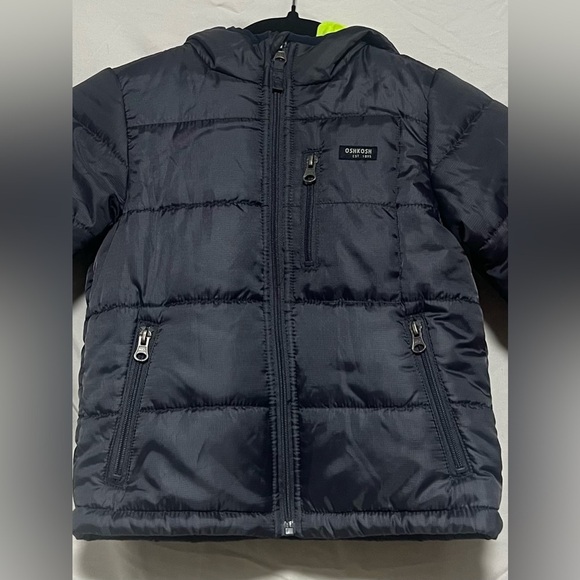 NWT OshKosh B'gosh Gray & Neon Green Youth Puffer Jacket - Picture 2 of 11